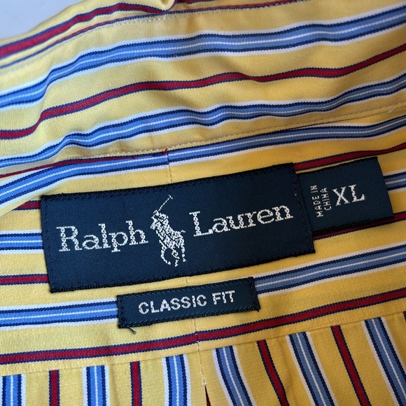 Ralph Lauren Yellow Blue Red Striped Long Sleeve Button Polo Shirt Men’s Size XL - Picture 4 of 11